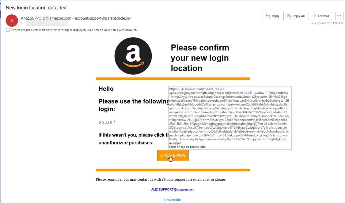 A screenshot of the fake Amazon email. (Source: Zix | AppRiver)