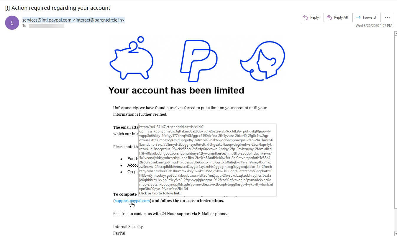 A screenshot of the fake PayPal email. (Source: Zix | AppRiver)