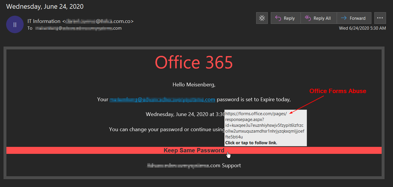 Microsoft Forms Abuse Example