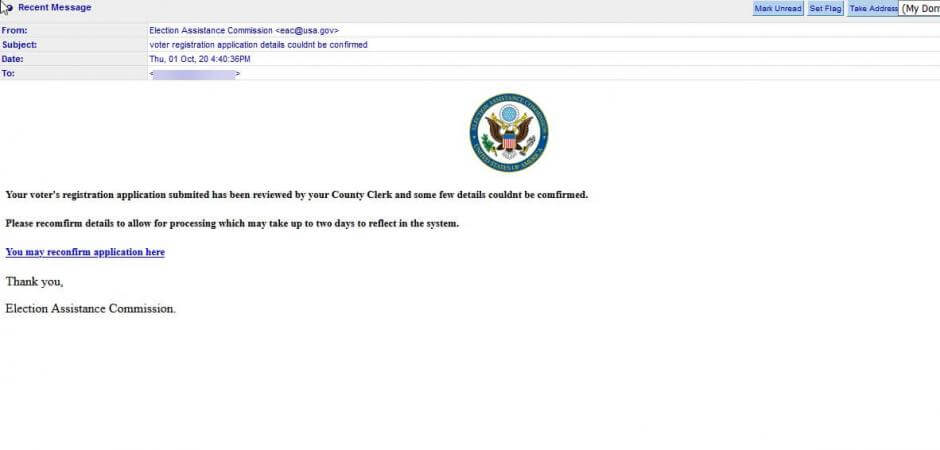voter registration fake email