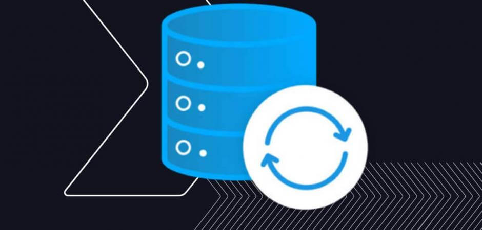 Database graphic with sync icon