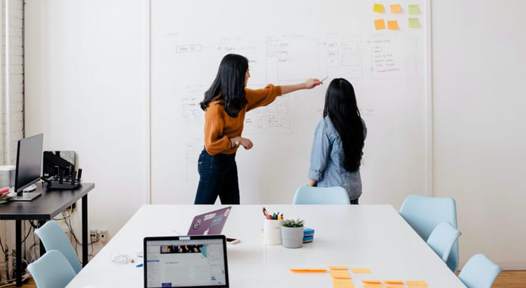 women using whiteboard