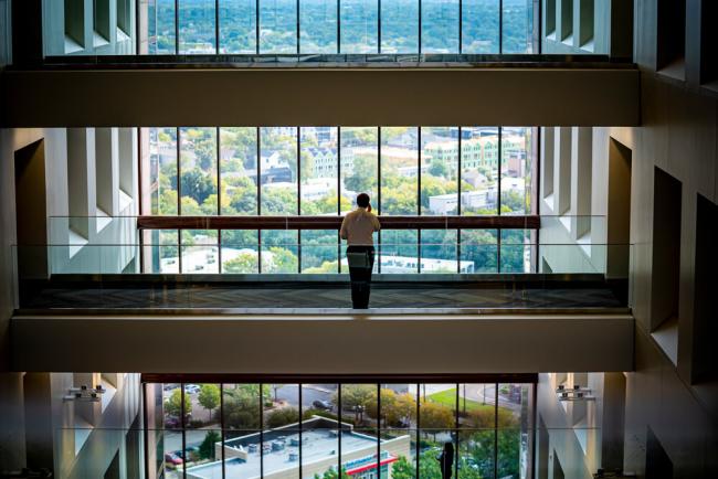 Person standing on catwalk