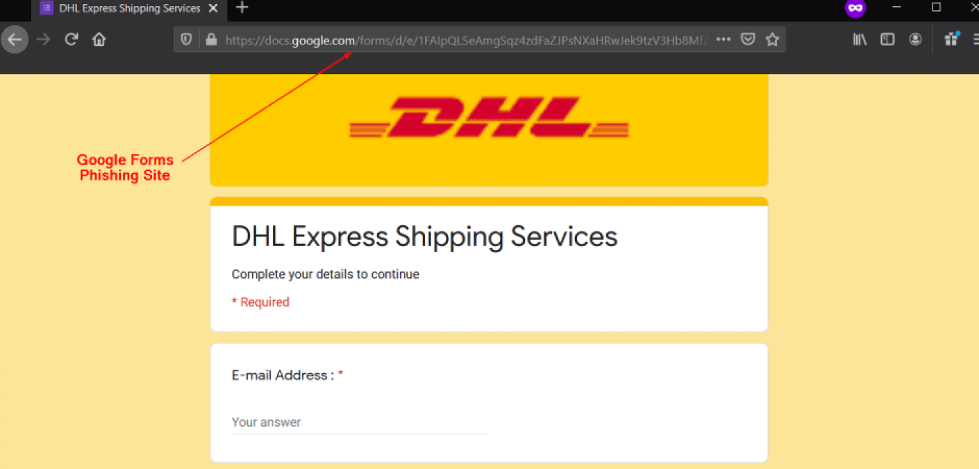 DHL spoof site