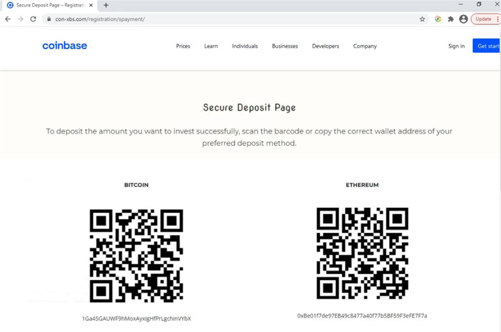 secure deposit page