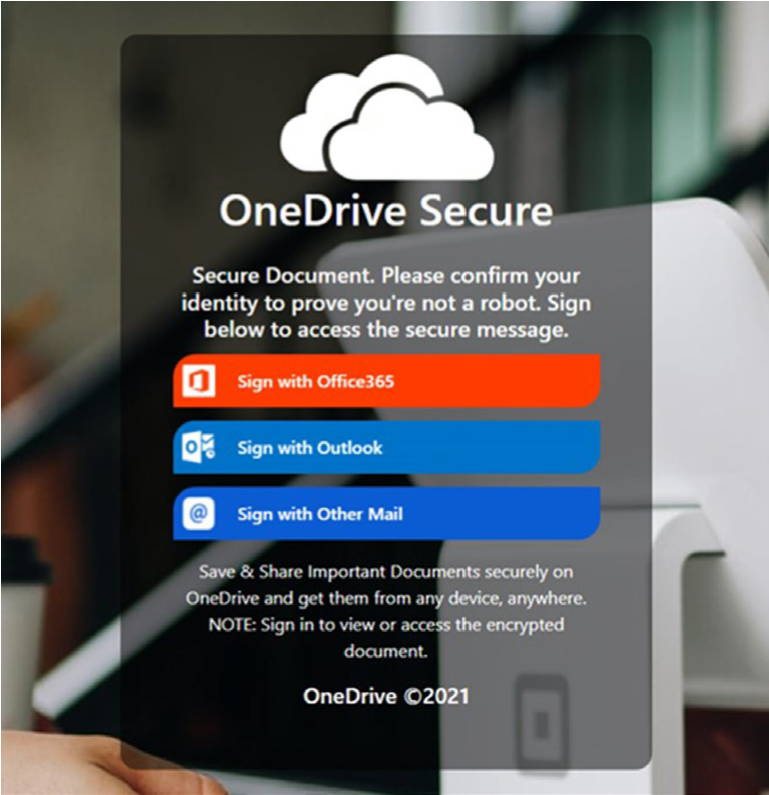 Microsoft OneDrive phishing page